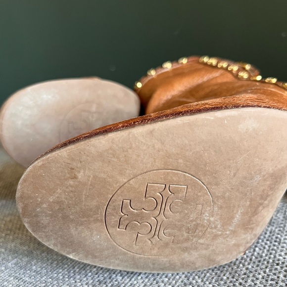 TORY BURCH Caramel Brown Leather Studded Ankle Boots - Picture 9 of 9